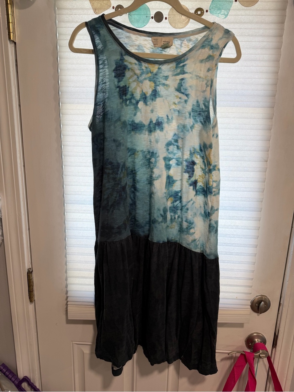 Anthropologie Blue & Black Tie-Dye Drop-Waist Midi Dress
